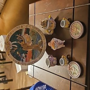 NURSERY Ceramic Decor Rock A Bye Baby MINI TEASET Miniature Bunny Bear